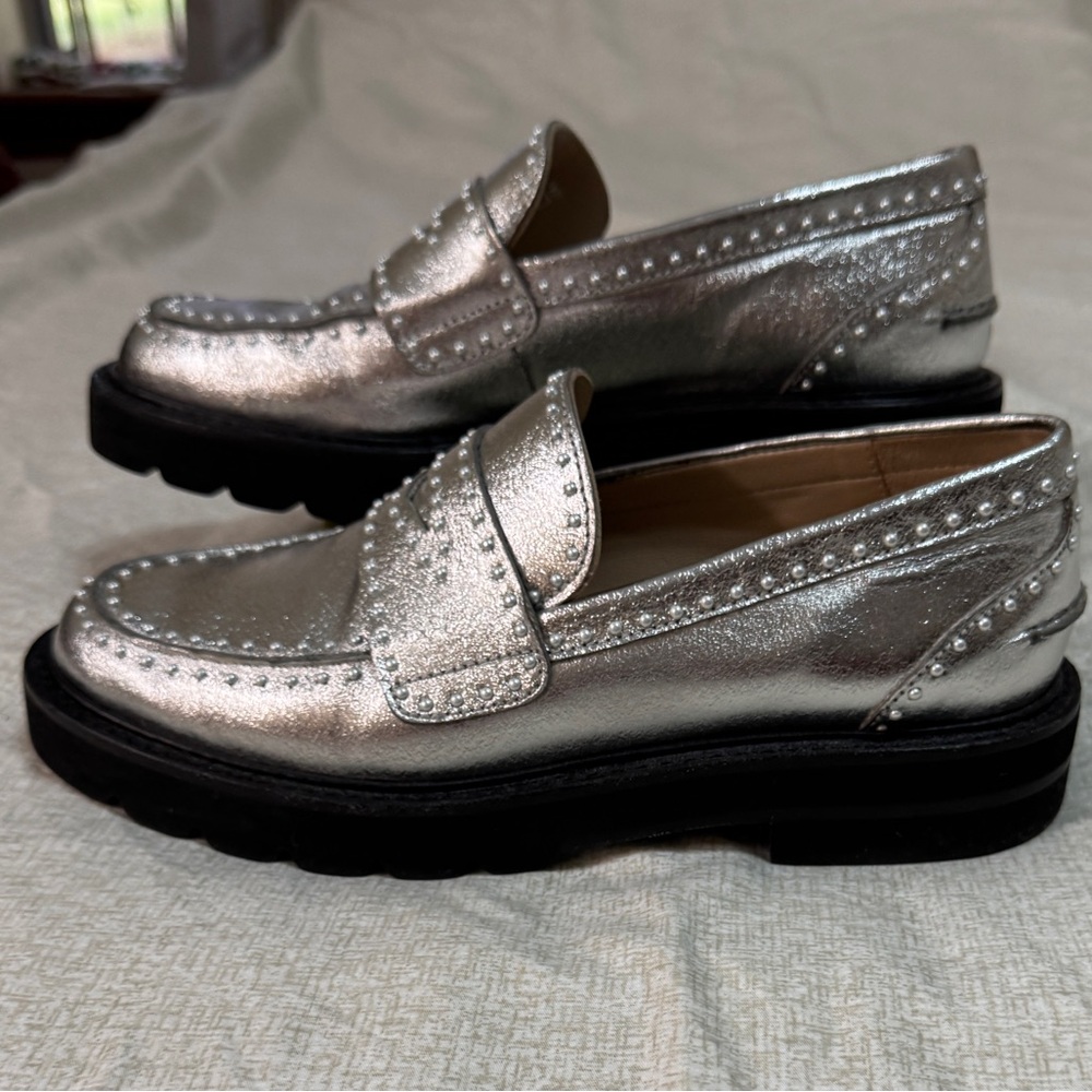 Stuart Weitzman 6 Silver Studded Loafers